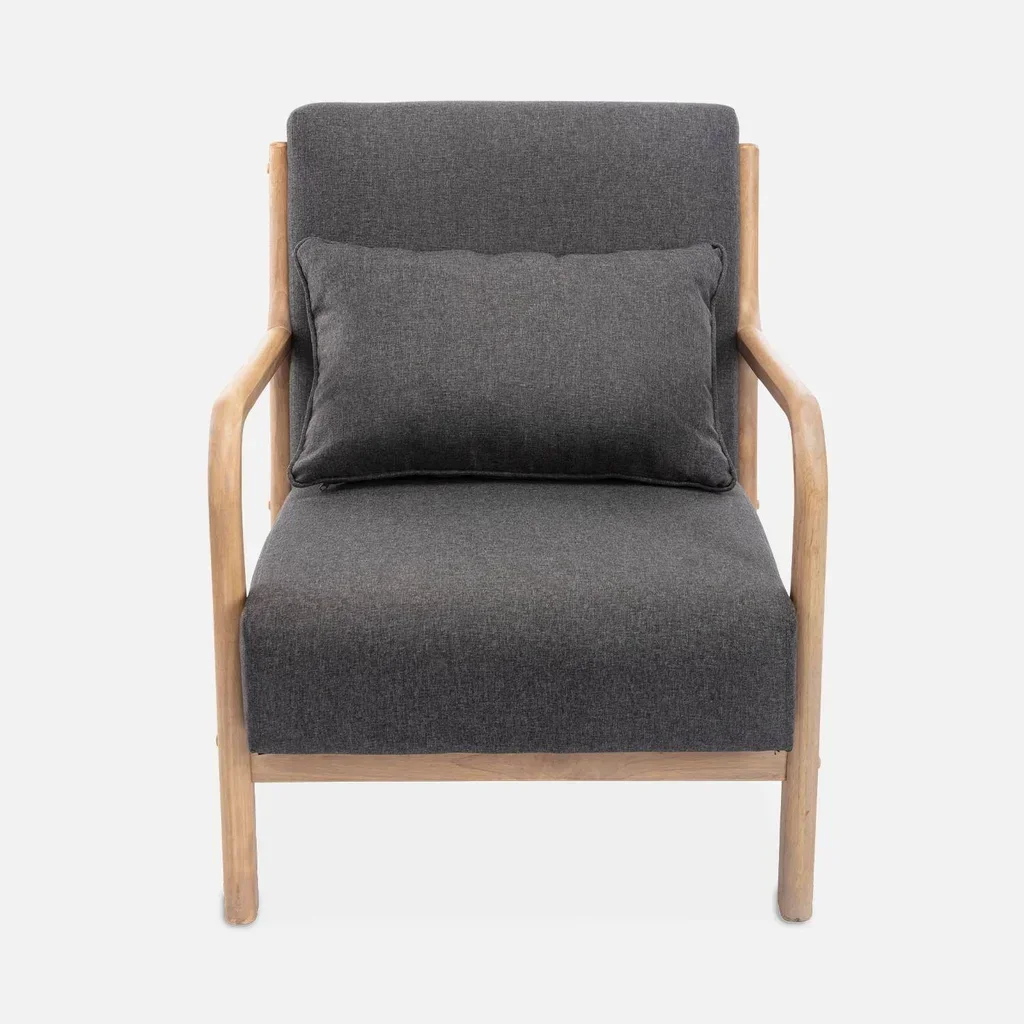 Fauteuil design scandinave bois hévéa massif tissu rembourré Lorens