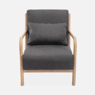 Fauteuil design scandinave bois hévéa massif tissu rembourré Lorens