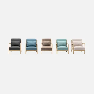 Fauteuil design scandinave bois hévéa massif tissu rembourré Lorens