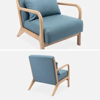 Fauteuil scandinave bois hévéa massif tissu rembourré Lorens design