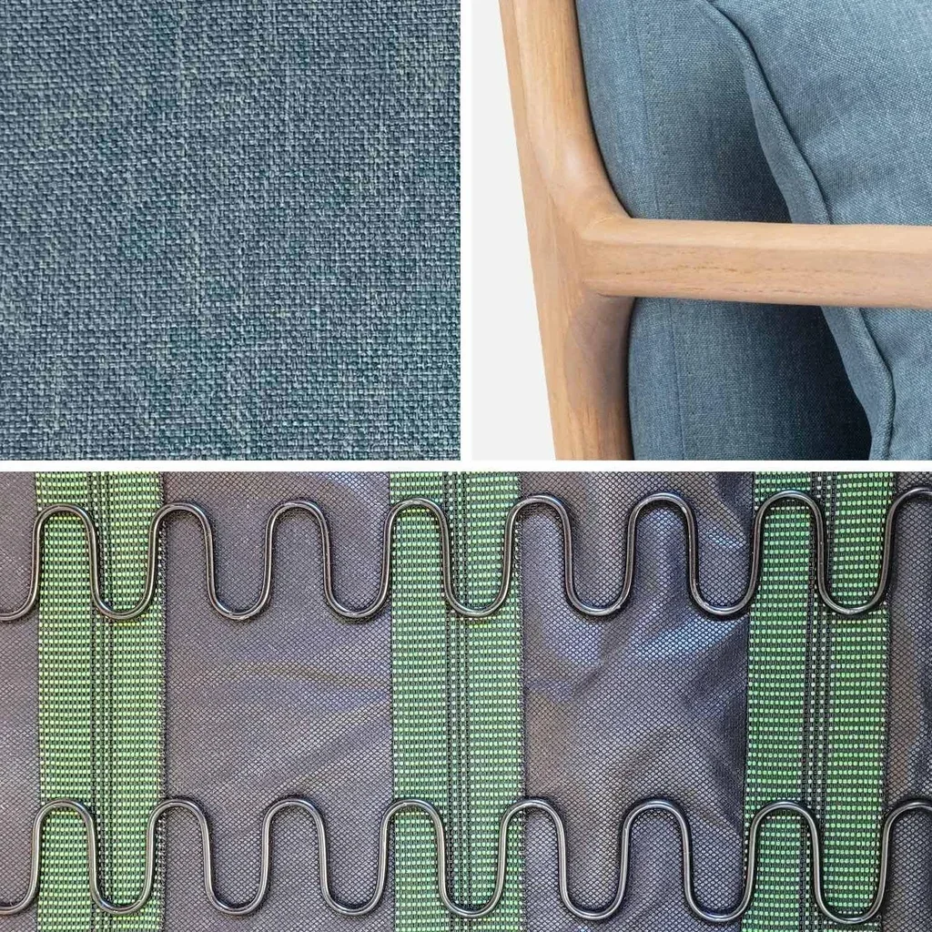 Fauteuil scandinave bois hévéa massif tissu rembourré Lorens design