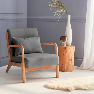 Fauteuil design scandinave bois hévéa massif tissu rembourré Lorens