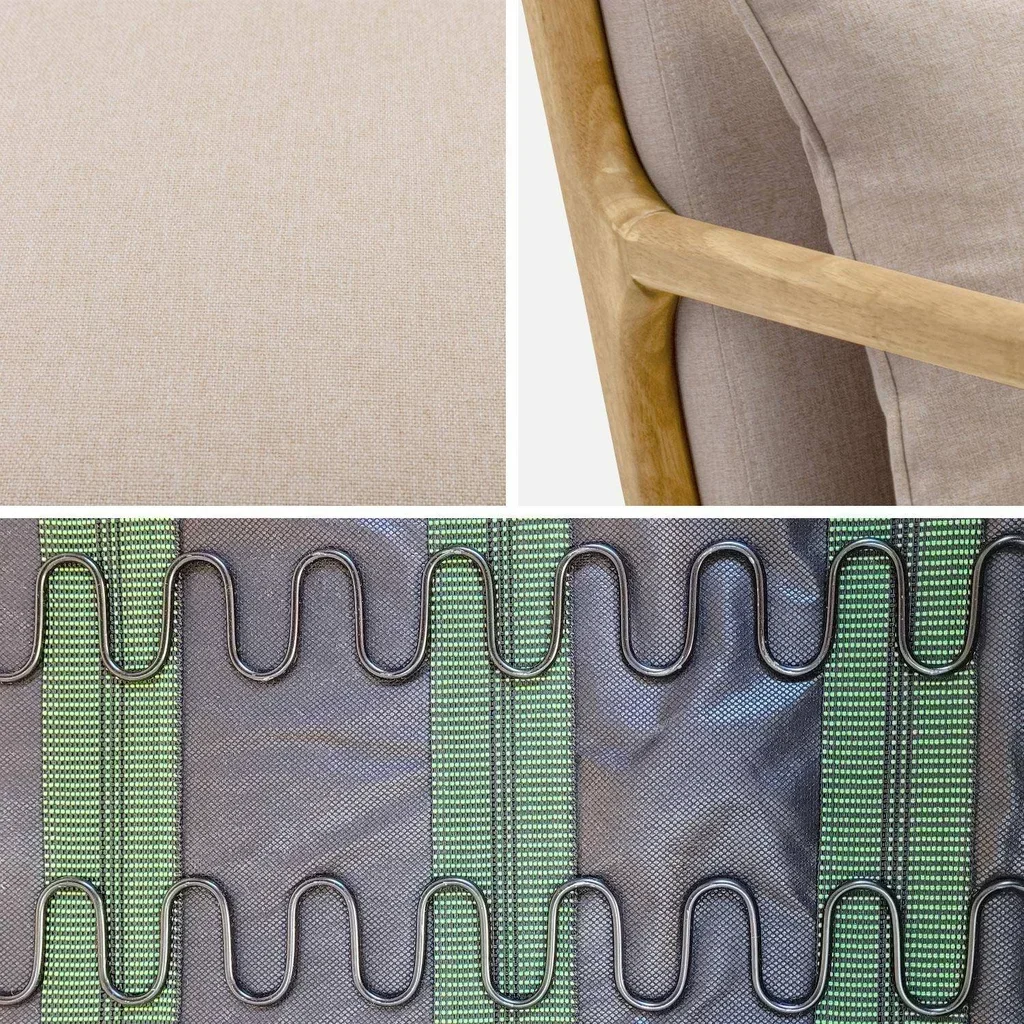 Fauteuil scandinave bois hévéa massif tissu rembourré Lorens confort