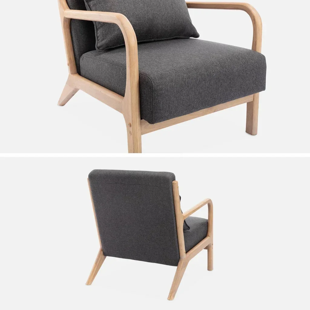 Fauteuil design scandinave bois hévéa massif tissu rembourré Lorens
