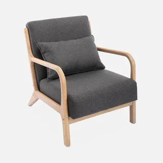 Fauteuil design scandinave bois hévéa massif tissu rembourré Lorens