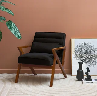 Fauteuil scandinave velours bois hévéa design élégant confort