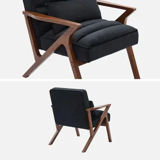 Fauteuil scandinave velours bois hévéa design élégant confort