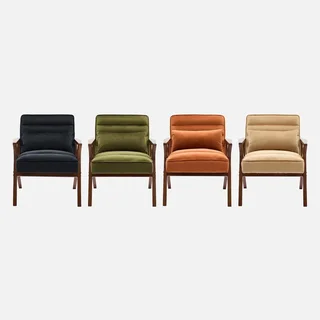 Fauteuil design scandinave en velours et bois d'hévéa