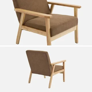 Fauteuil scandinave bois peuplier hévéa velours côtelé vintage Isak