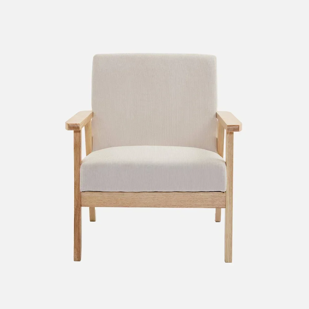 Fauteuil scandinave velours côtelé bois peuplier hévéa vintage Isak
