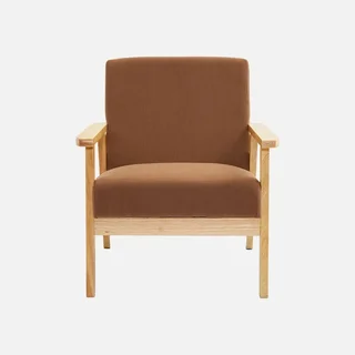 Fauteuil scandinave velours côtelé bois peuplier hévéa vintage Isak