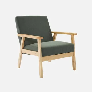 Fauteuil scandinave vintage bois peuplier velours côtelé gris confort