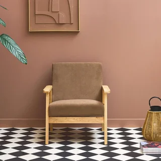 Fauteuil scandinave bois peuplier hévéa velours côtelé vintage Isak