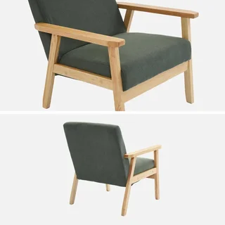Fauteuil scandinave vintage bois peuplier velours côtelé gris confort