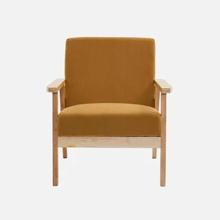 Fauteuil scandinave velours côtelé bois peuplier hévéa design vintage