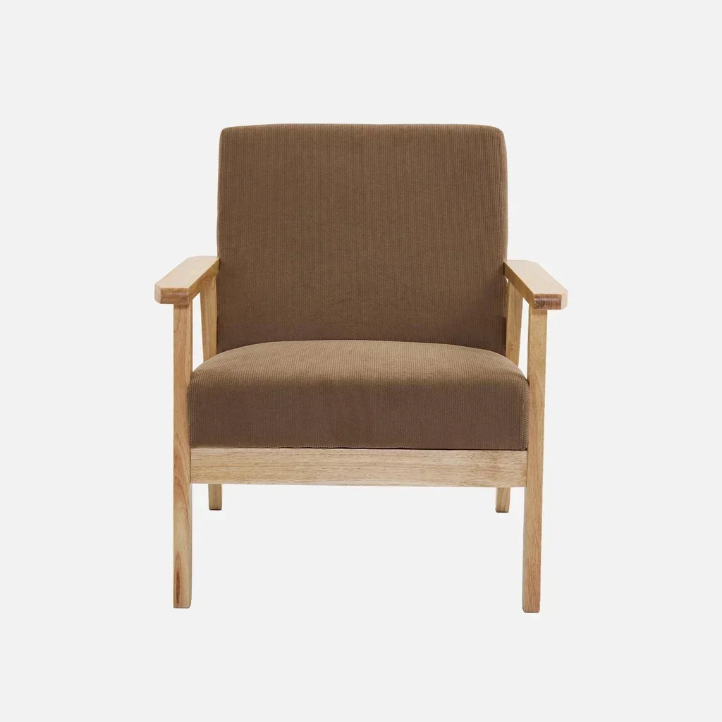 Fauteuil scandinave bois peuplier hévéa velours côtelé vintage Isak