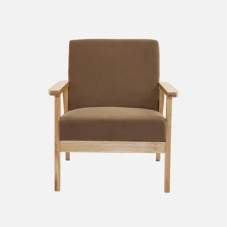 Fauteuil scandinave bois peuplier hévéa velours côtelé vintage Isak