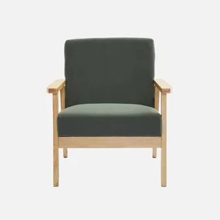 Fauteuil scandinave vintage bois peuplier velours côtelé gris confort