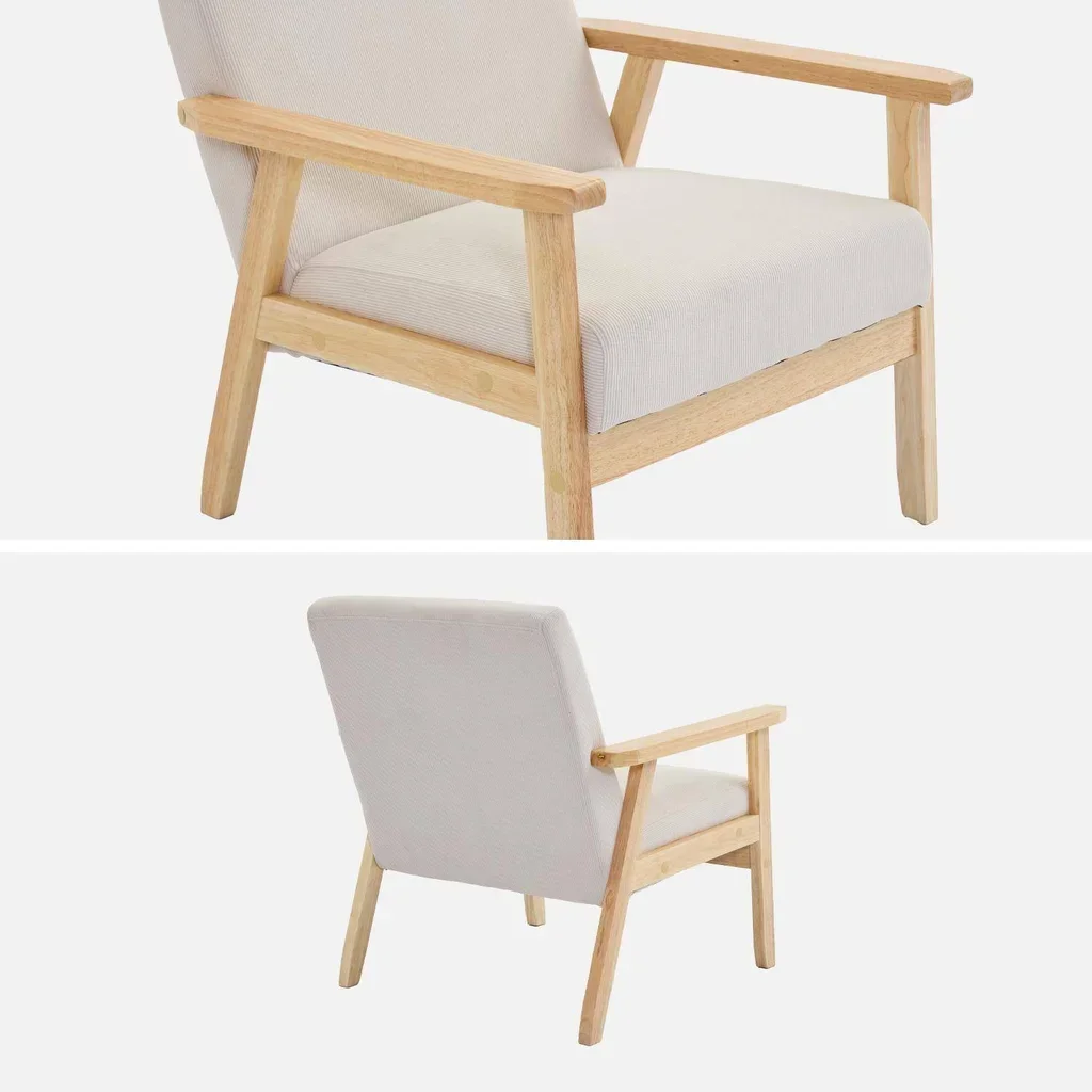 Fauteuil scandinave velours côtelé bois peuplier hévéa vintage Isak