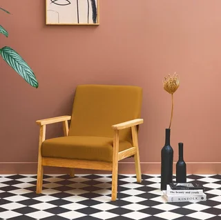 Fauteuil scandinave velours côtelé bois peuplier hévéa design vintage