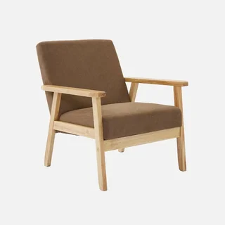 Fauteuil scandinave bois peuplier hévéa velours côtelé vintage Isak