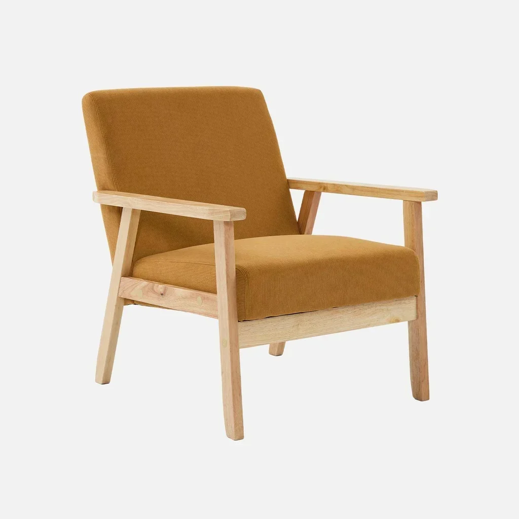 Fauteuil scandinave velours côtelé bois peuplier hévéa design vintage