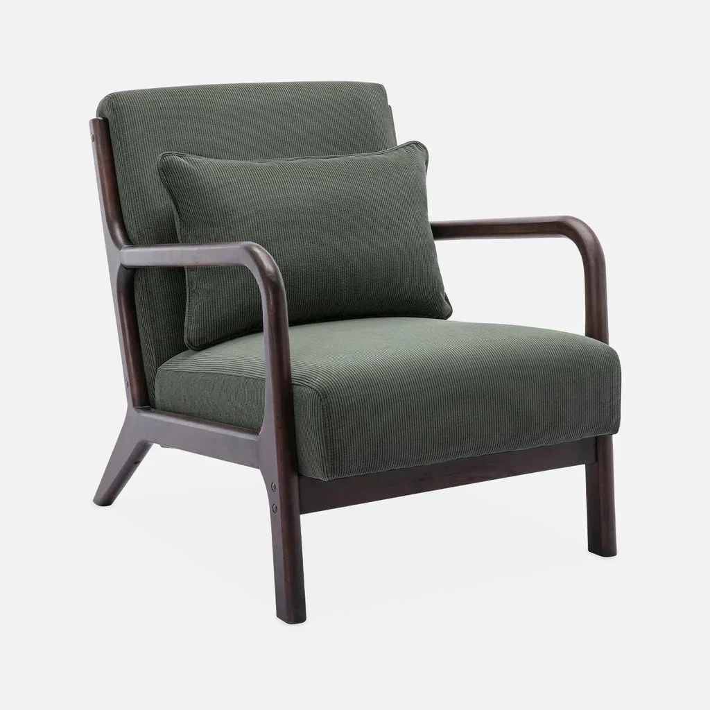 Poltrona scandinava velluto a coste legno hevea wengé Lorens