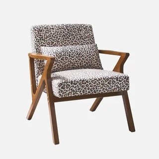 Fauteuil scandinave hévéa noyer imprimé léopard design