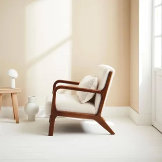 Fauteuil scandinave bouclette hévéa noyer Lorens assise confortable