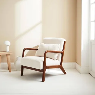 Fauteuil scandinave bouclette hévéa noyer Lorens assise confortable