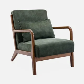 Poltrona Scandinava Velluto Blu Anatra Legno Hevea Noce Chiaro Design