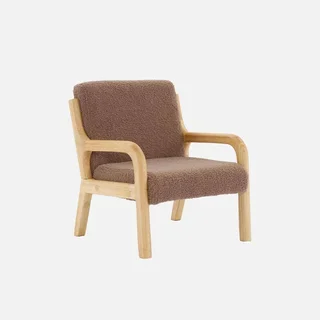 Fauteuil enfant scandinave bois hévéa et tissu bouclette beige Lorens Kids