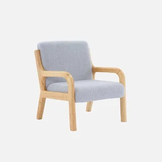 Fauteuil enfant design scandinave Lorens - bois hévéa et tissu bouclette beige
