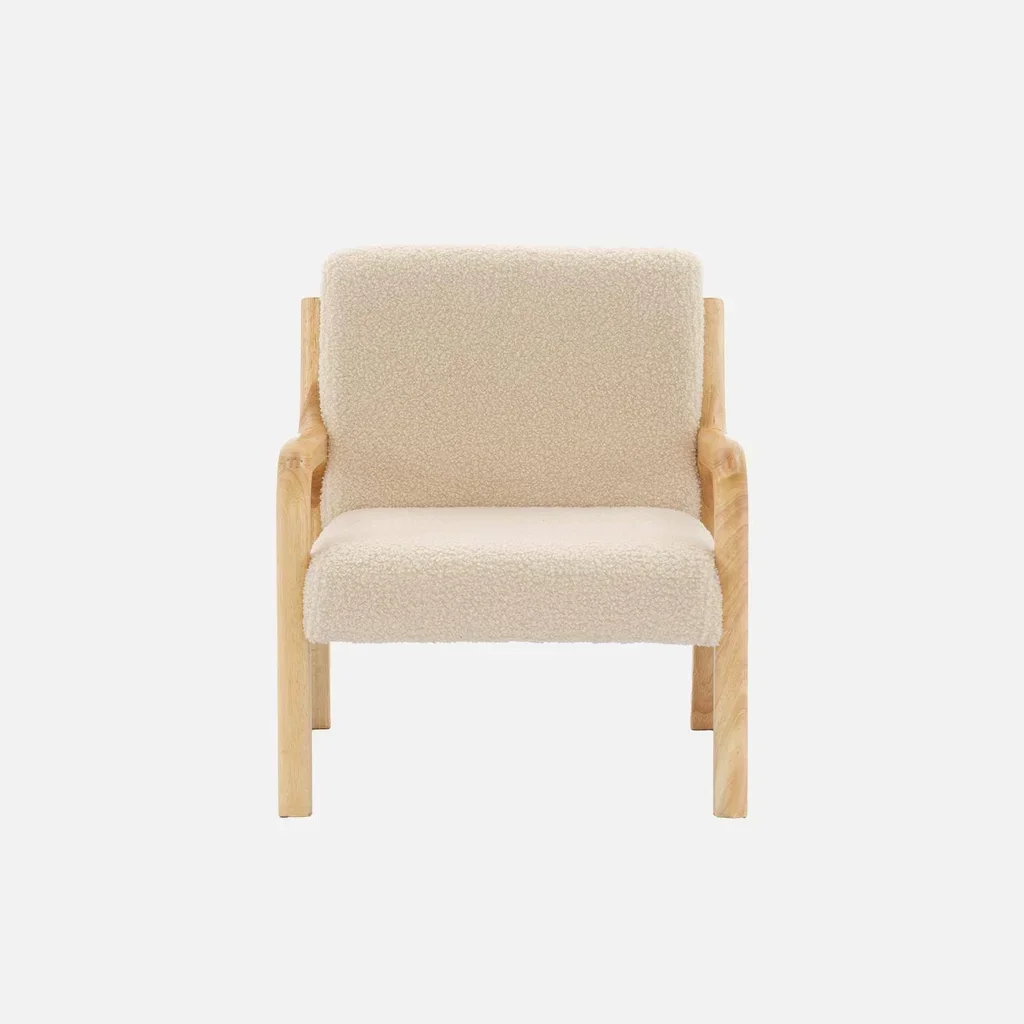 Fauteuil enfant Lorens design scandinave bois hévéa bouclette beige