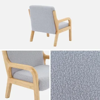 Fauteuil enfant design scandinave Lorens - bois hévéa et tissu bouclette beige
