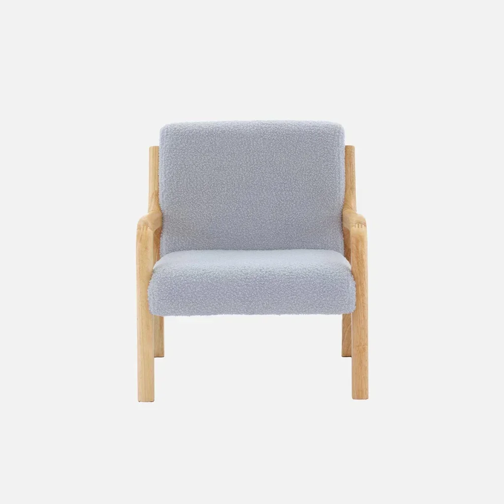 Fauteuil enfant design scandinave Lorens - bois hévéa et tissu bouclette beige