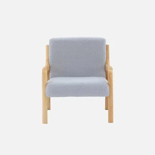 Fauteuil enfant design scandinave Lorens - bois hévéa et tissu bouclette beige