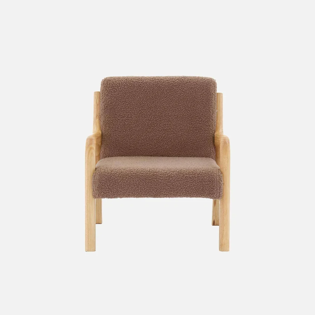 Fauteuil enfant scandinave bois hévéa et tissu bouclette beige Lorens Kids