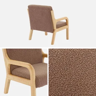 Fauteuil enfant scandinave bois hévéa et tissu bouclette beige Lorens Kids
