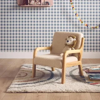 Fauteuil enfant Lorens design scandinave bois hévéa bouclette beige