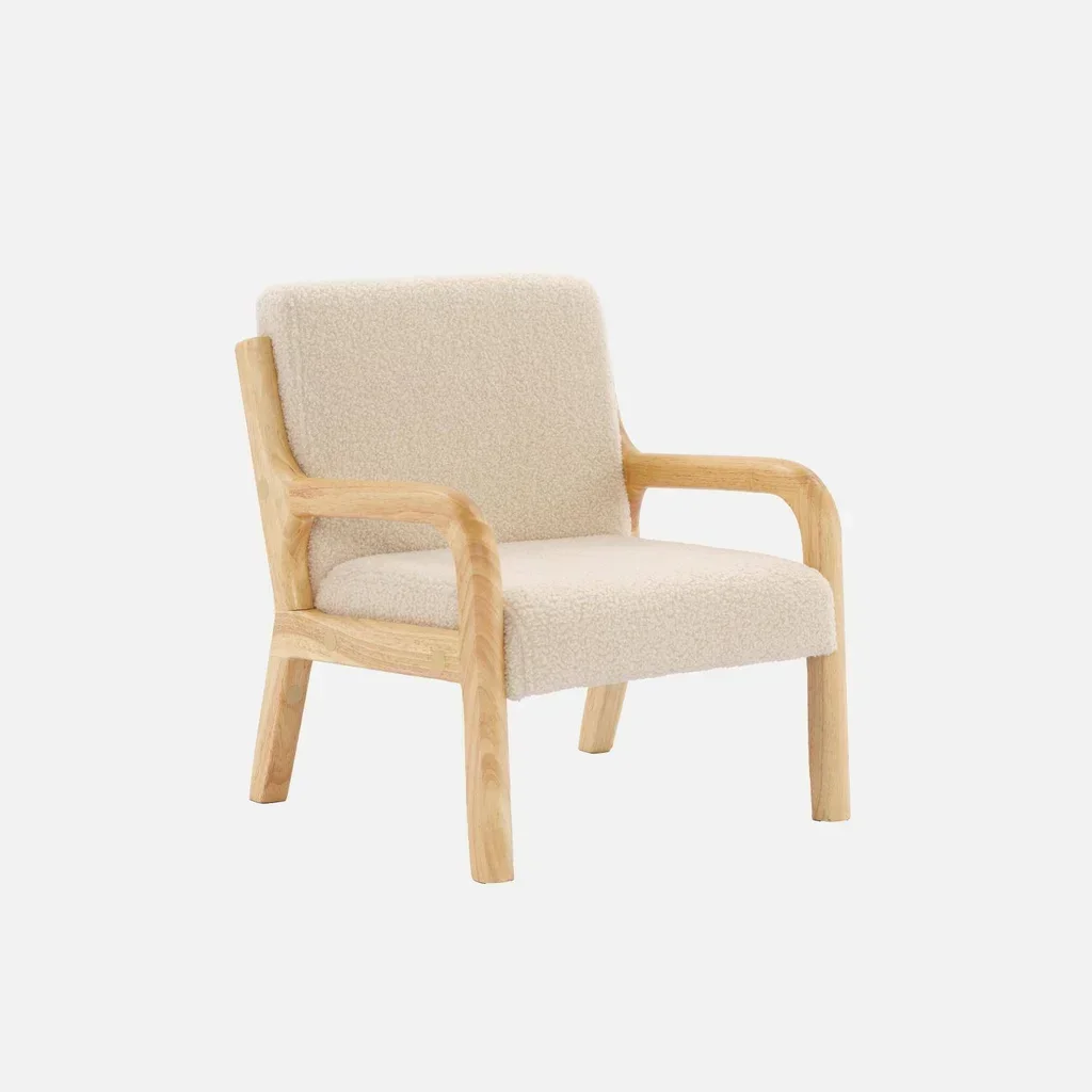 Fauteuil enfant Lorens design scandinave bois hévéa bouclette beige