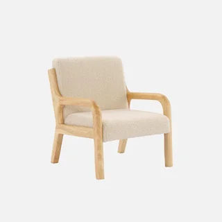 Fauteuil enfant Lorens design scandinave bois hévéa bouclette beige