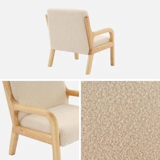 Fauteuil enfant Lorens design scandinave bois hévéa bouclette beige