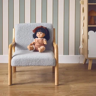 Fauteuil enfant design scandinave Lorens - bois hévéa et tissu bouclette beige