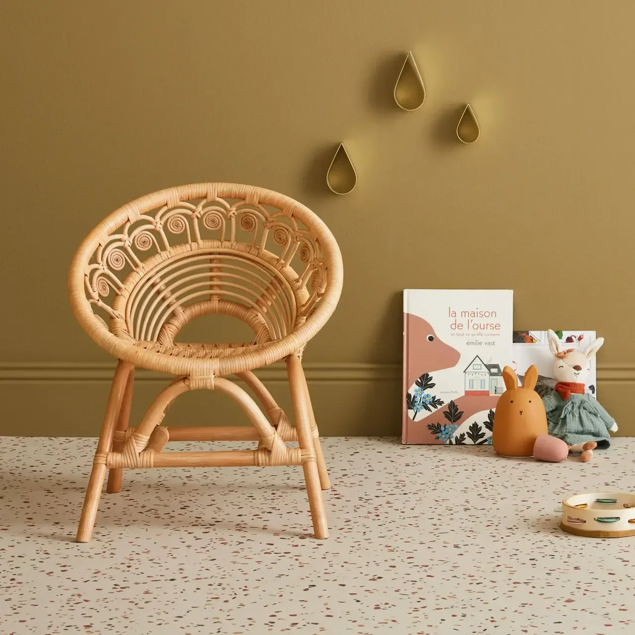Fauteuil enfant rotin style bohème vintage naturel 2-7 ans