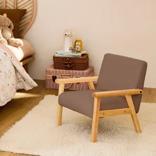 Fauteuil enfant scandinave bouclette blanc pieds hévéa