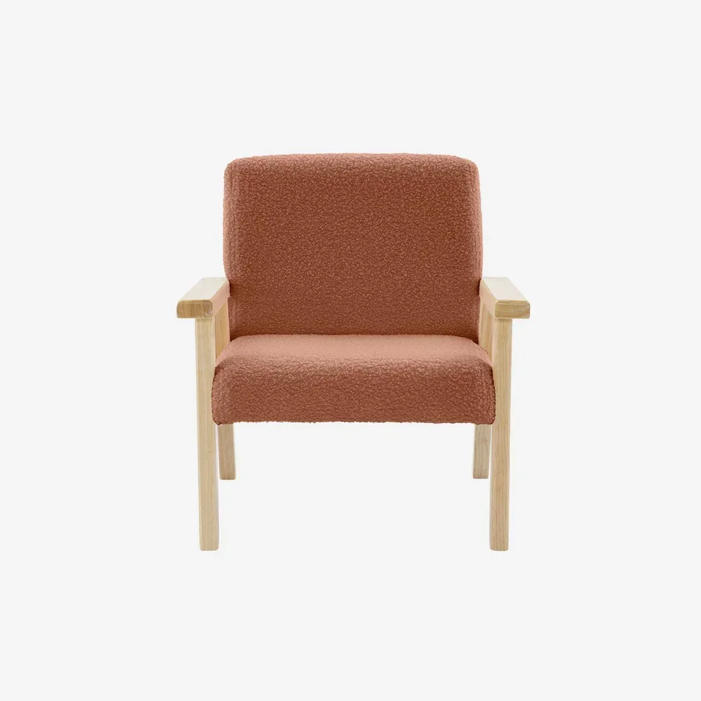 Fauteuil enfant scandinave bouclette blanche et bois hévéa