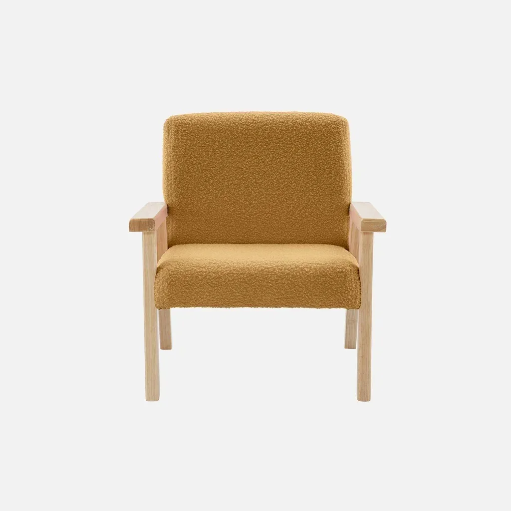 Fauteuil enfant scandinave bouclette blanche pieds hévéa