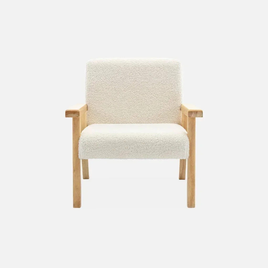 Fauteuil enfant scandinave bouclette blanche pieds hévéa