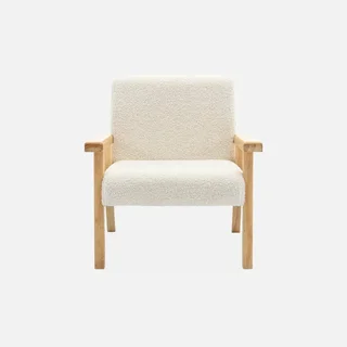 Fauteuil enfant scandinave bouclette blanche pieds hévéa